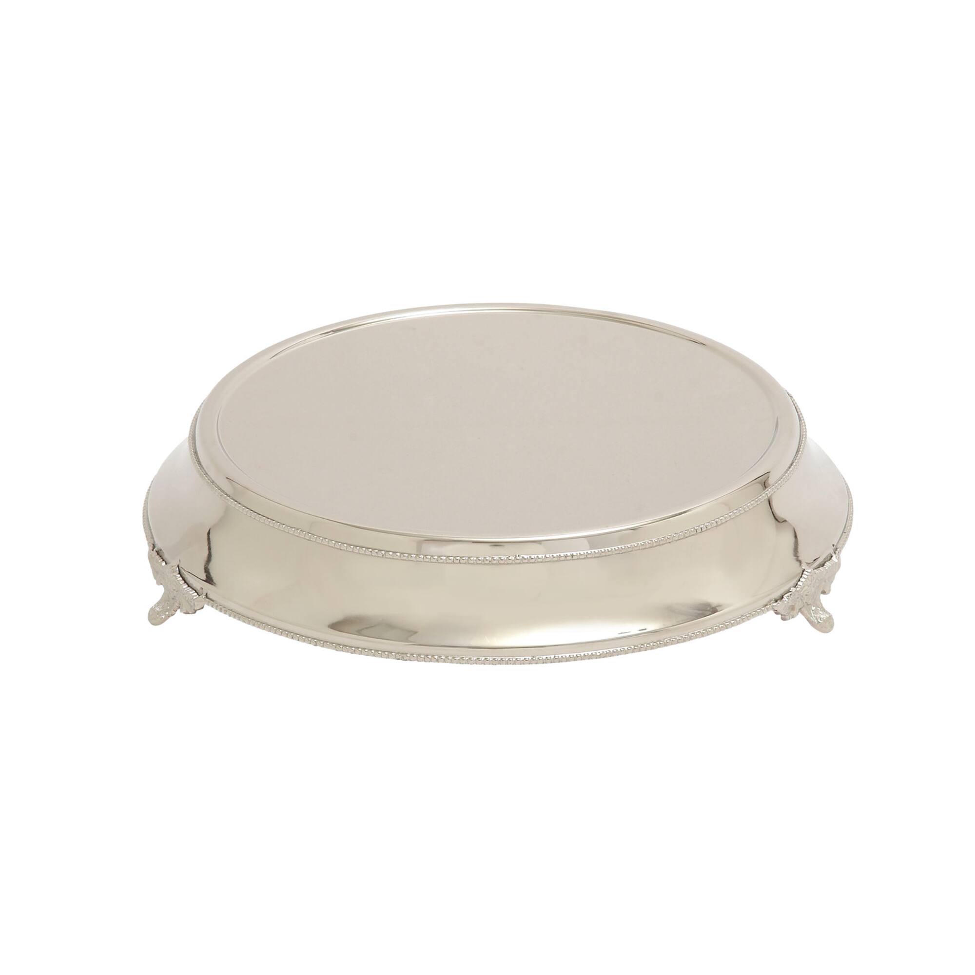18" Traditional Round Silver Stainless Steel Beaded Cake Stand